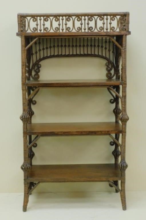 VICTORIAN WICKER ETAGERE, CA. 1898,