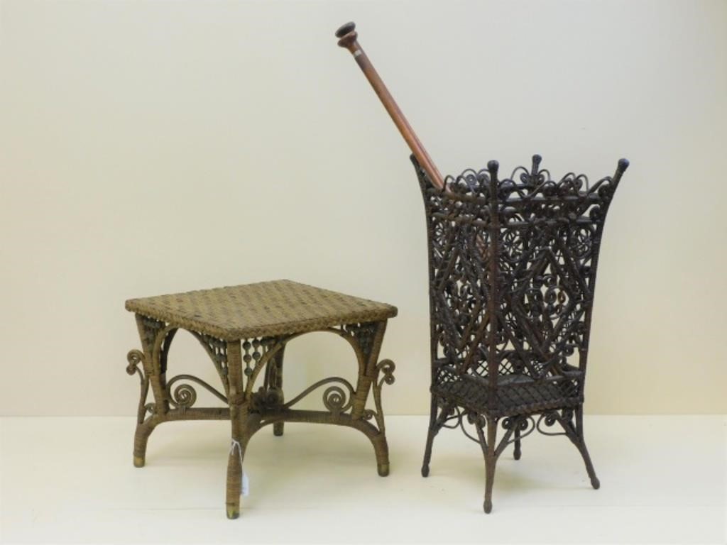 VICTORIAN WICKER PLANT AND UMBRELLA