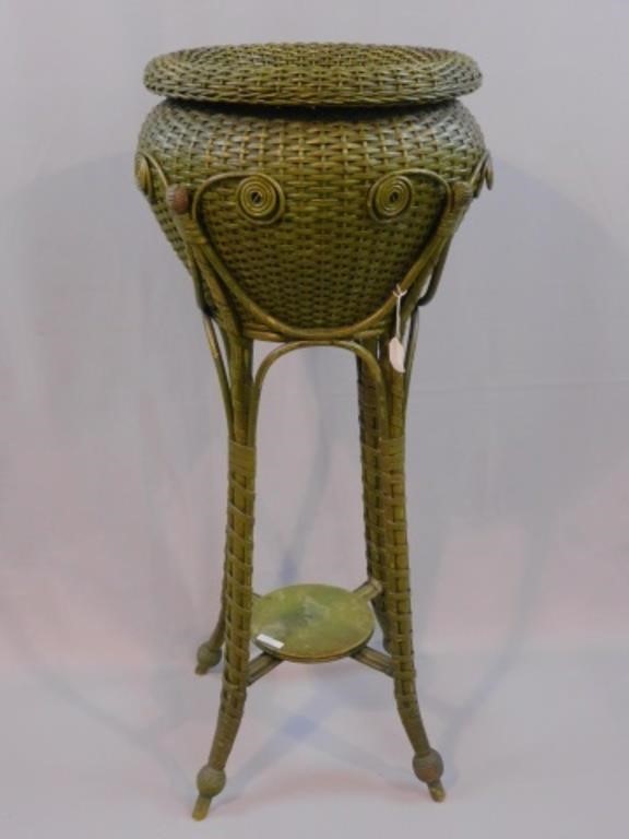 VICTORIAN WICKER PLANT STAND, CA.
