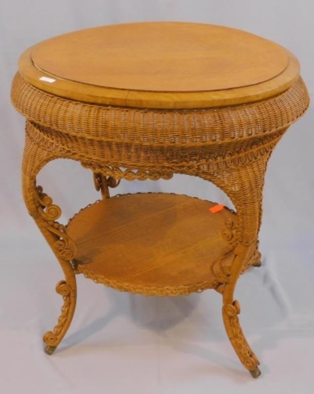 VICTORIAN WICKER TABLE, CA. 1898.