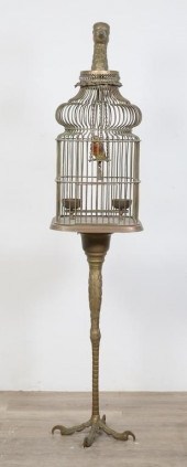 VICTORIAN WIRE BIRDCAGE ON FIG