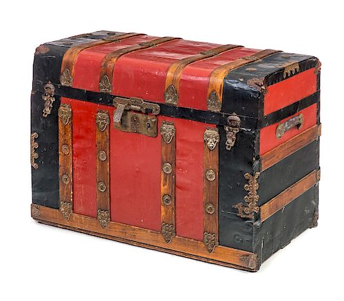 VICTORIAN WOOD AND TIN TRUNKGood