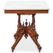 VICTORIAN WOOD & MARBLE TABLED