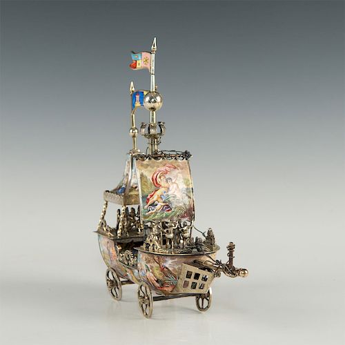 VIENIESE ENAMEL AND SILVER BOAT