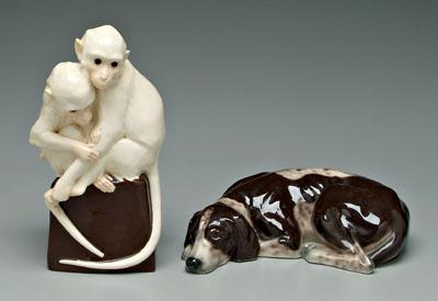 Vienna ceramic dog, monkeys: two