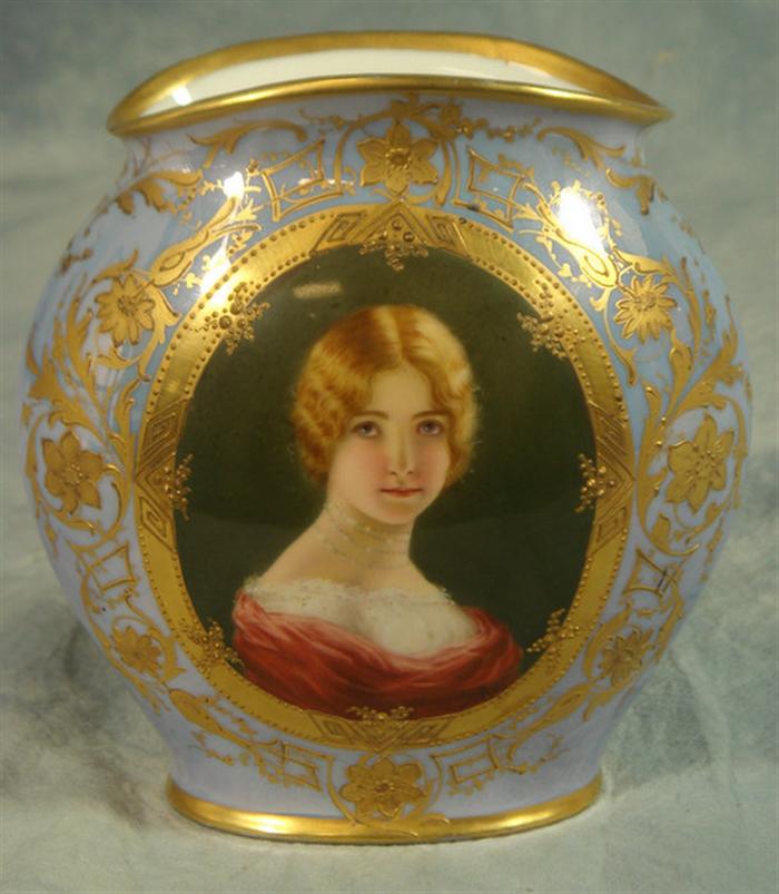 Vienna porcelain HP portrait vase