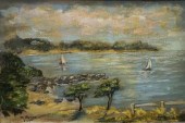 VIEW OF INLET WITH SAILBOATS,