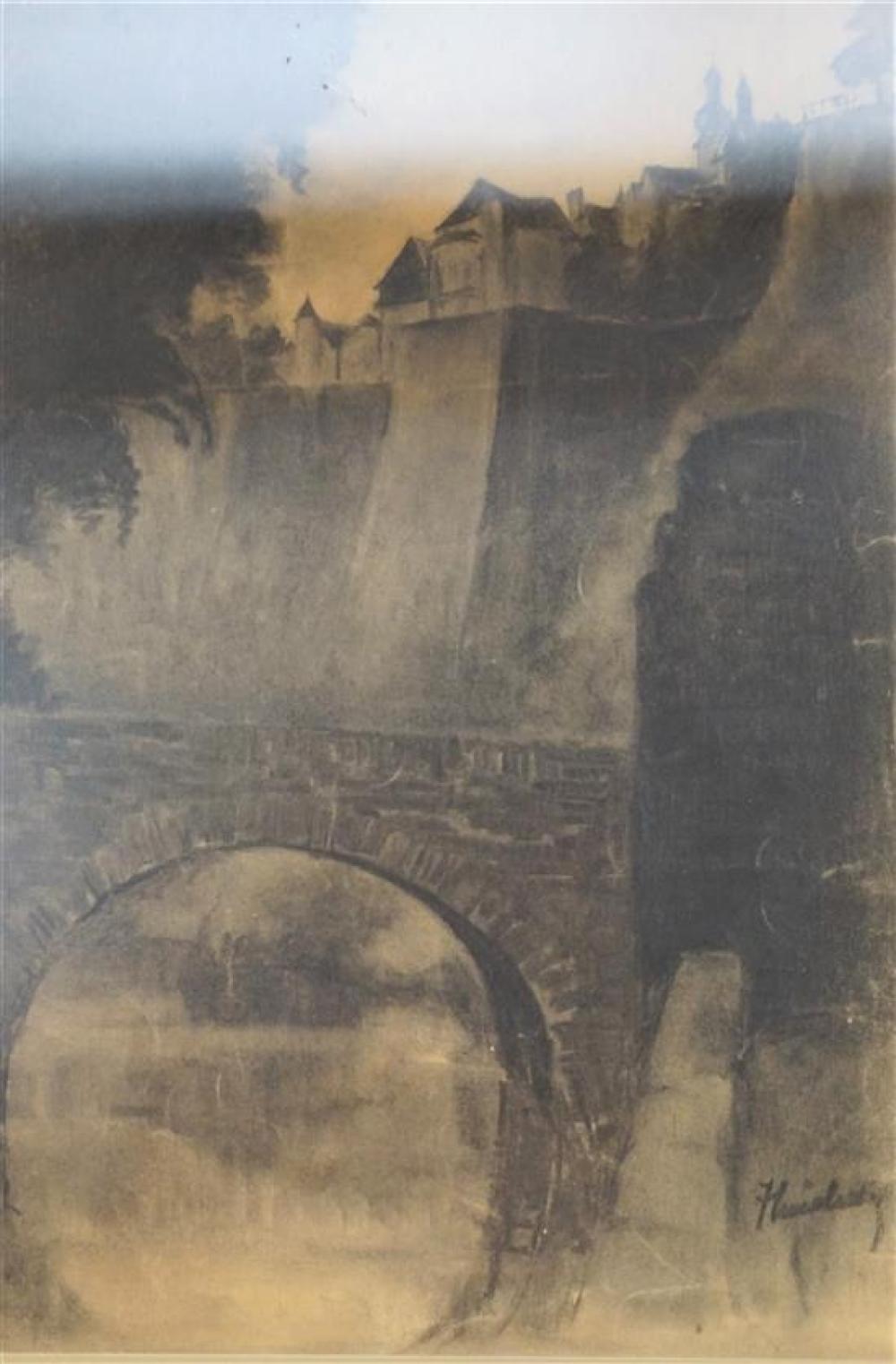 VIEW OF VILLAGE AND STONE BRIDGE,