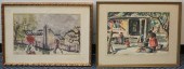 VILLAGE SCENES, TWO WATERCOLOR