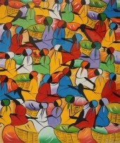 VILLAGERS, OIL ON CANVAS, FRAM