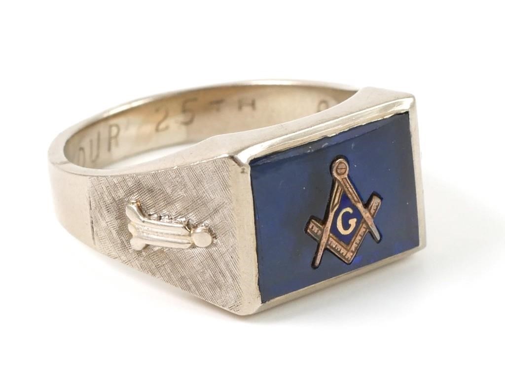 VINTAGE 10K WHITE GOLD MASONIC