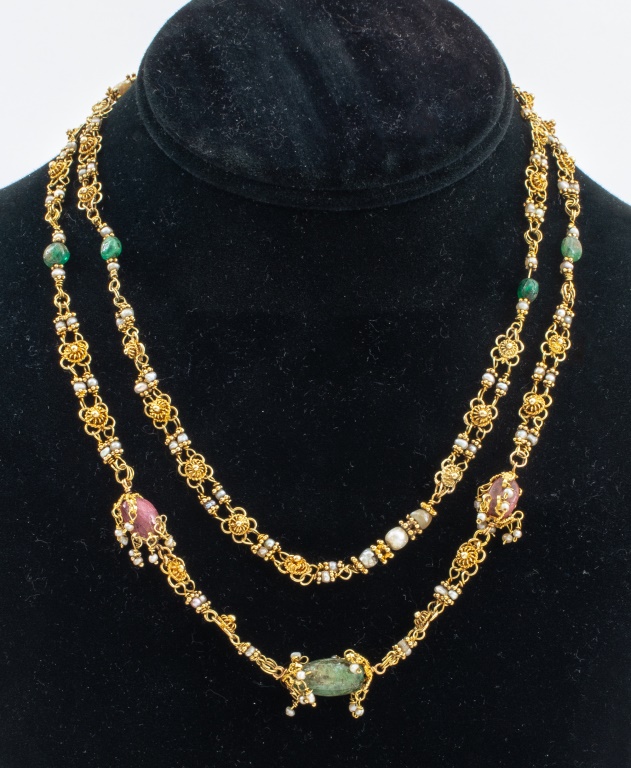 VINTAGE 14K COLORED STONE BEAD &