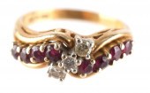 VINTAGE 14K DIAMOND AND RUBY R