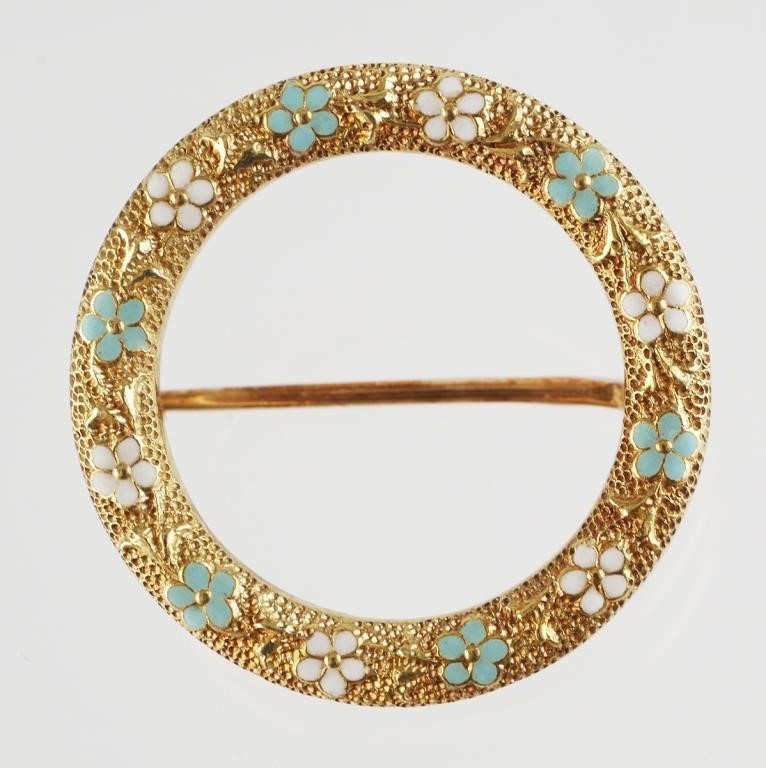VINTAGE 14K GOLD & ENAMEL ROUND