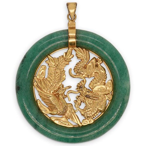 VINTAGE 14K JADE CIRCULAR PHEONIX