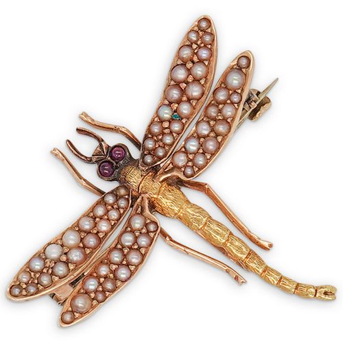 VINTAGE 14K PEARL & RUBY