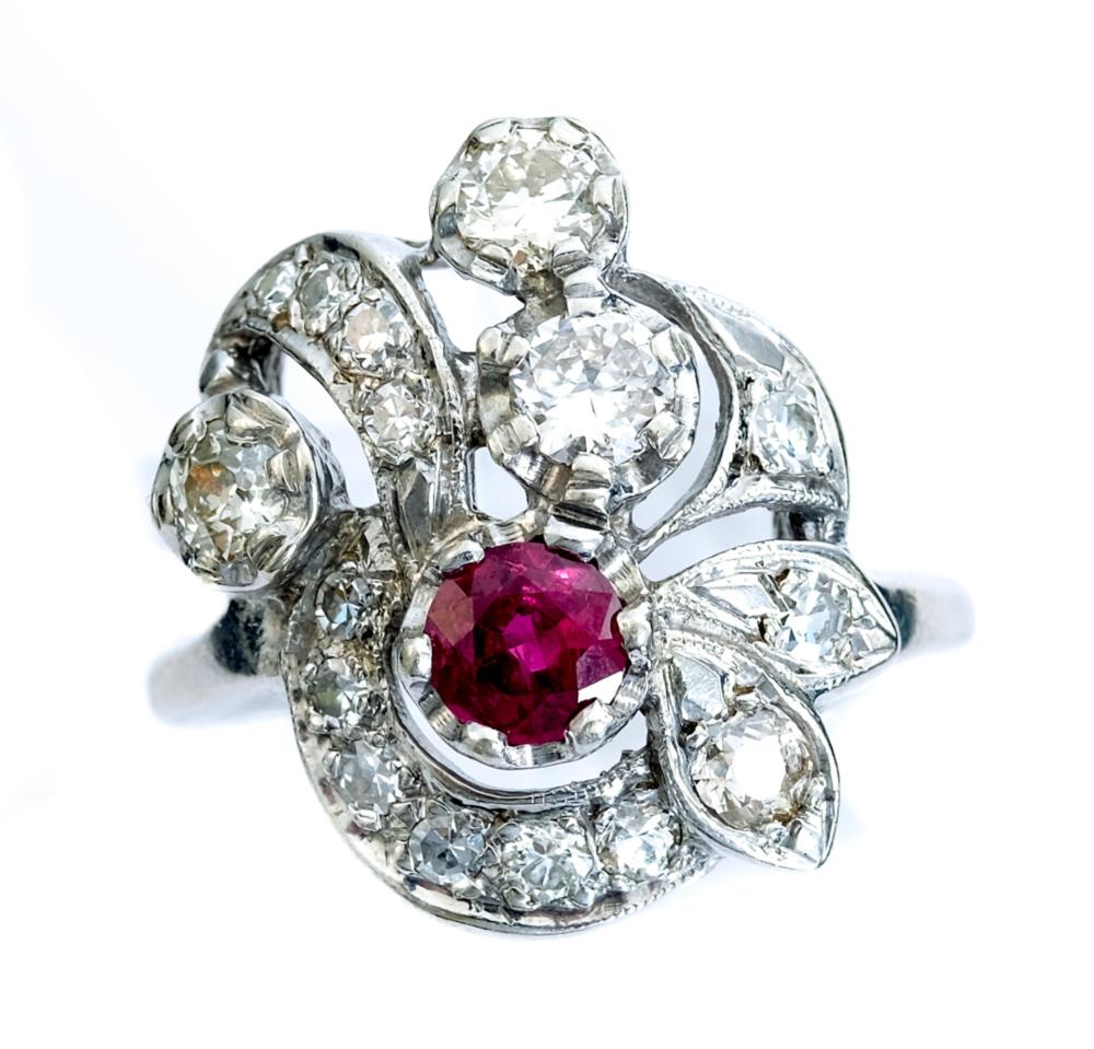 VINTAGE 14K WHITE GOLD DIAMOND &