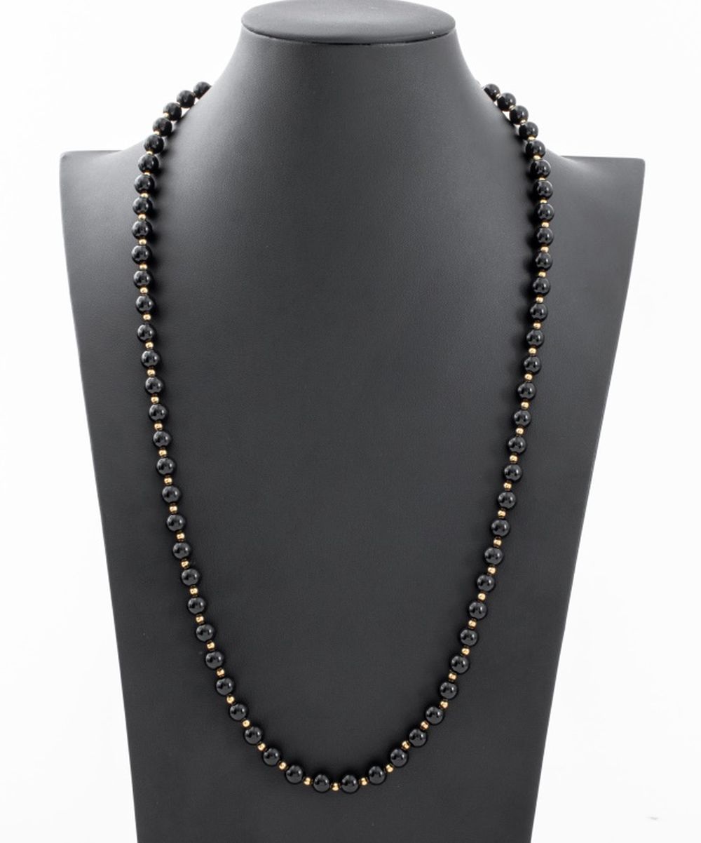 VINTAGE 14K YELLOW GOLD & ONYX BEAD
