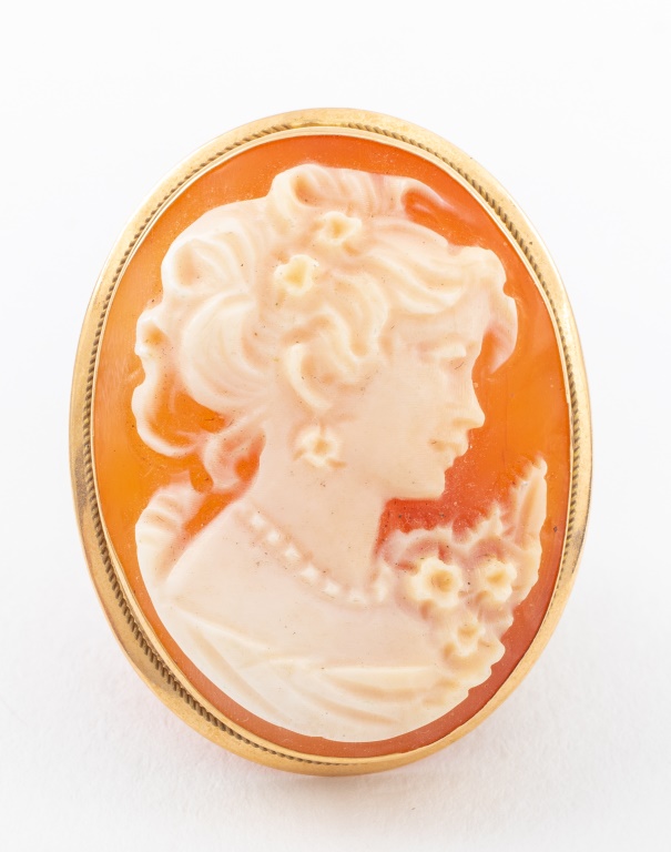 VINTAGE 14K YELLOW GOLD CAMEO PIN /