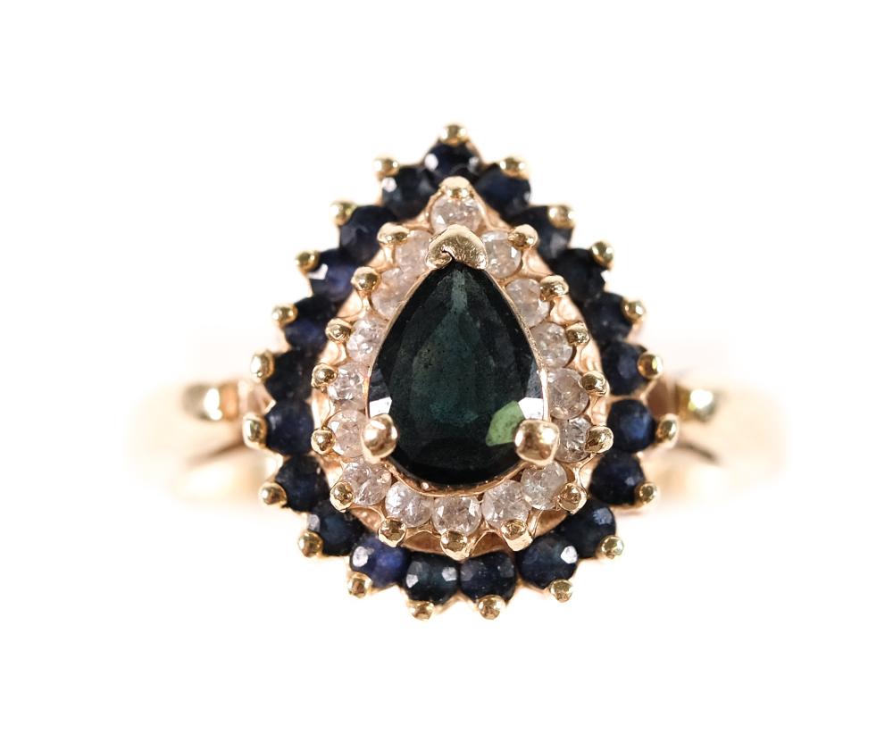 VINTAGE 14K YG SAPPHIRE & DIAMOND