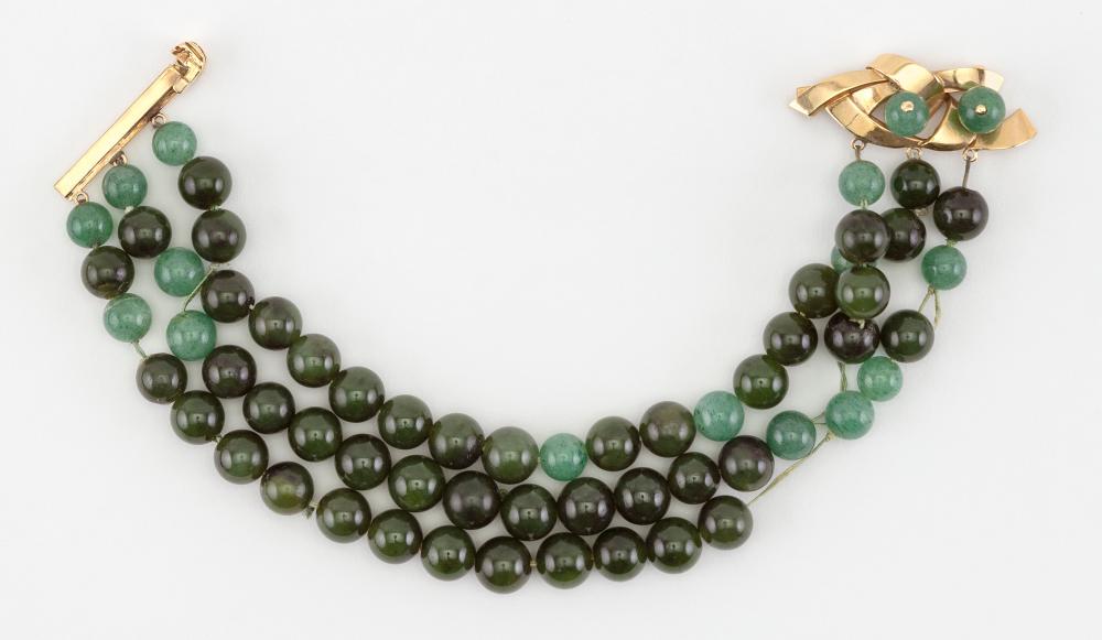 VINTAGE 14KT GOLD, NEPHRITE AND
