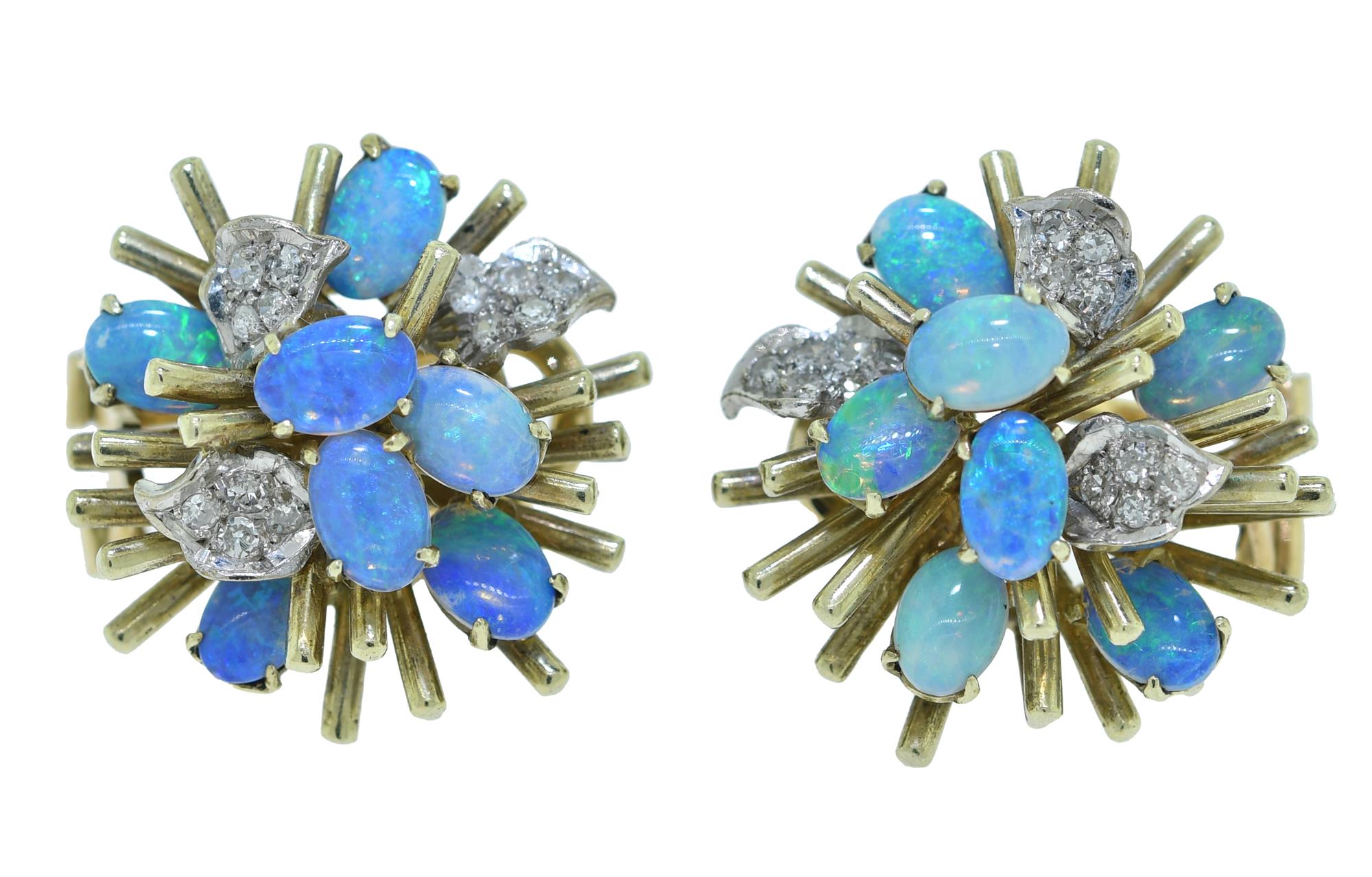 VINTAGE 14KT GOLD OPAL & DIAMOND