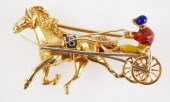 VINTAGE 18K 3-D JOCKEY & SULKY
