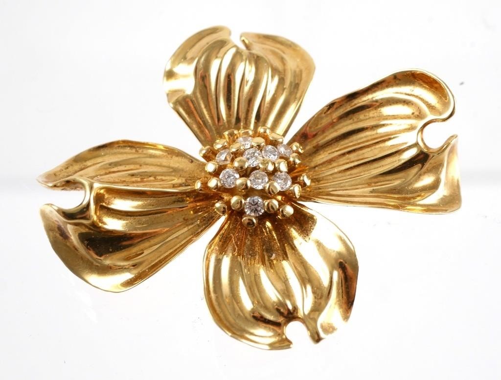 VINTAGE 18K DOGWOOD FLOWER BROOCH