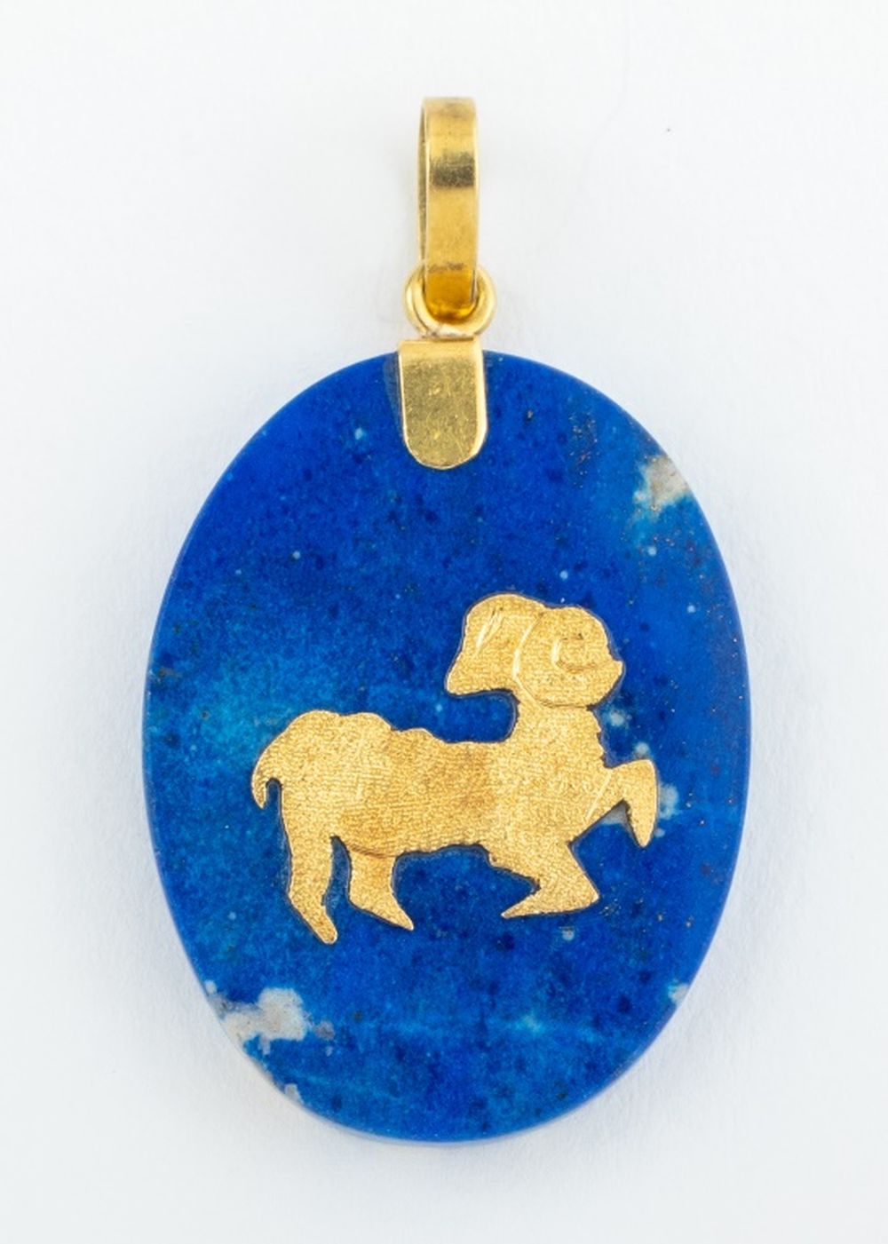 VINTAGE 18K GOLD LAPIS ARIES ZODIAC