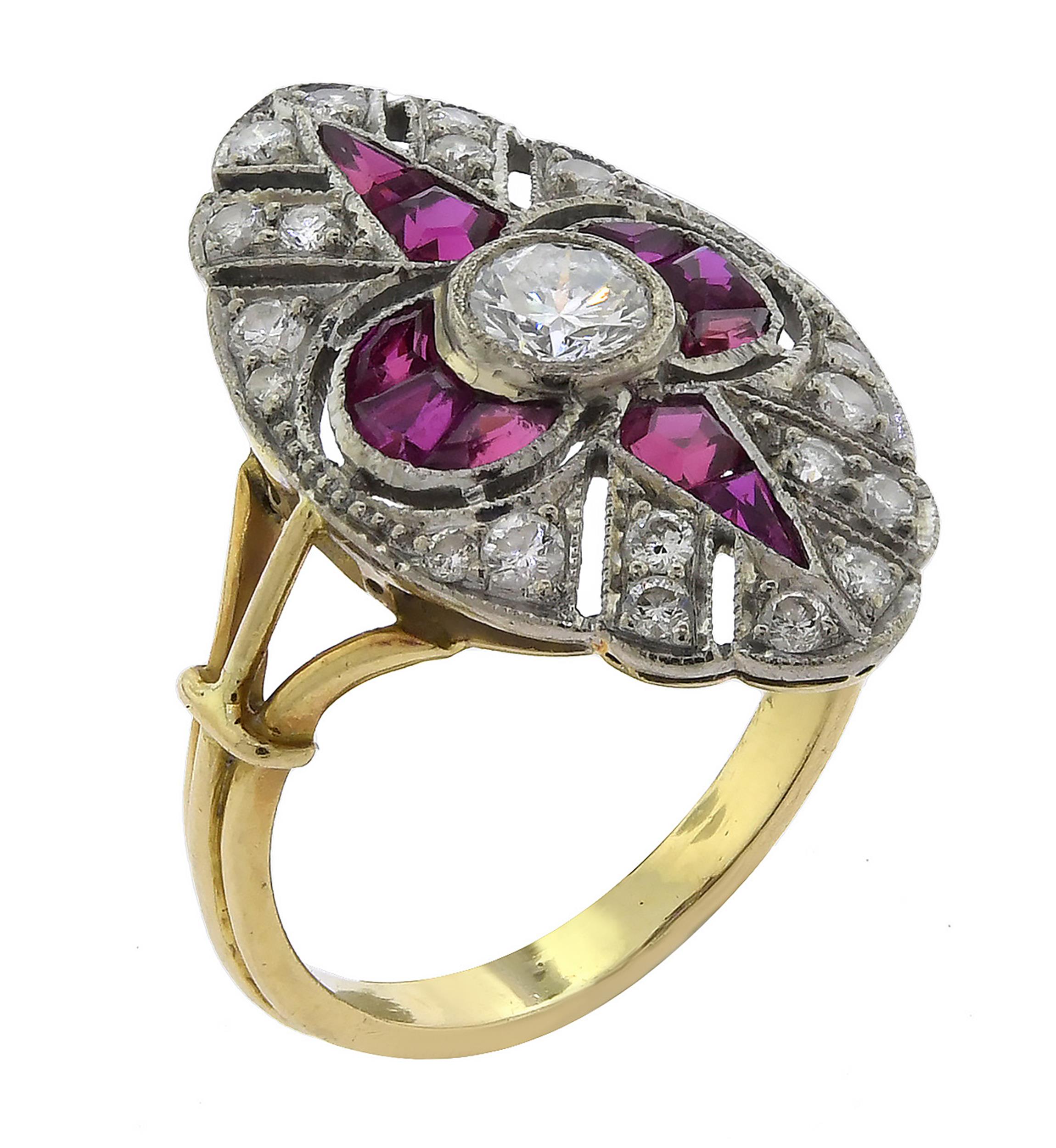 VINTAGE 18K GOLD SYNTHETIC RUBY &