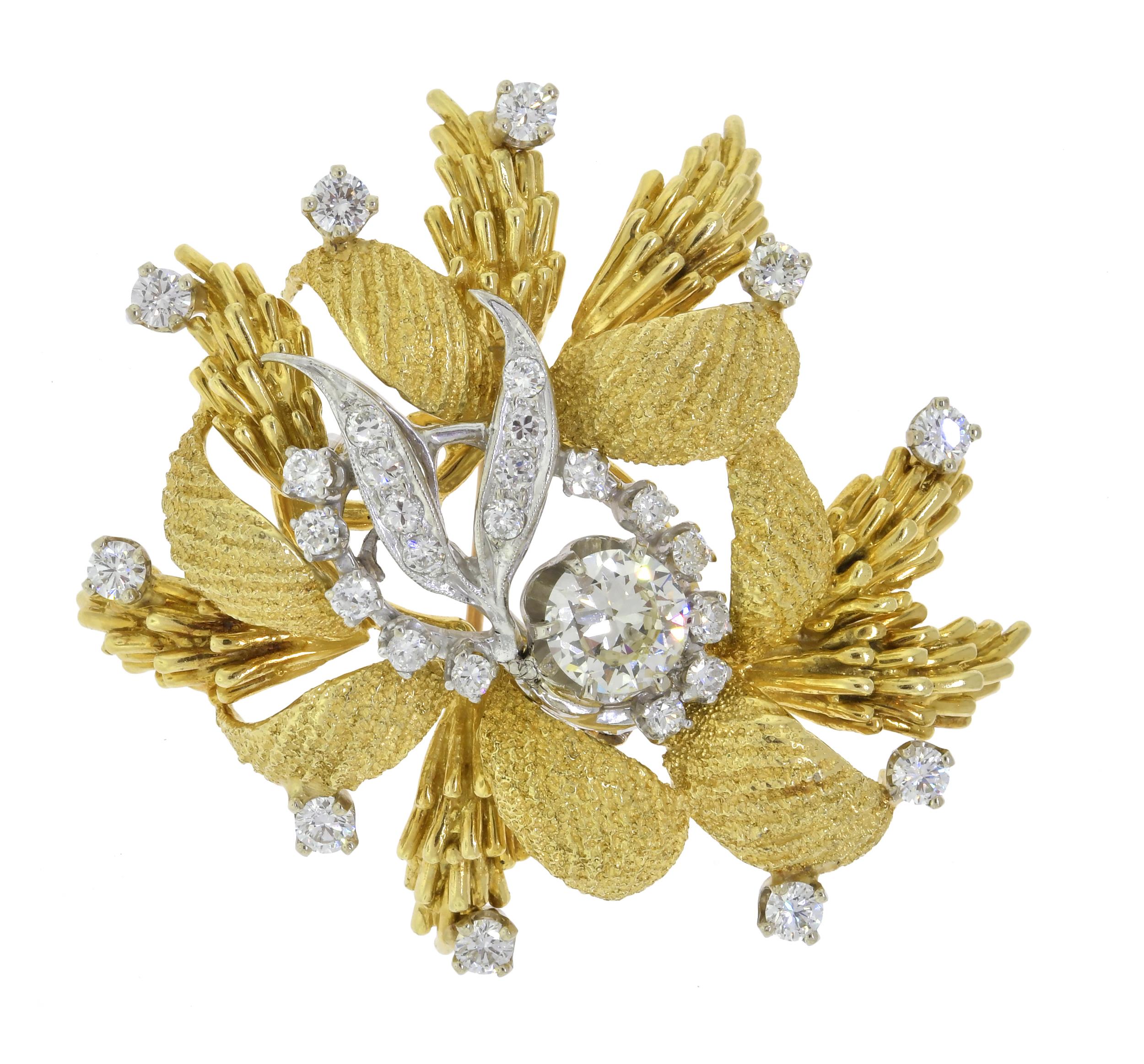 VINTAGE 18K YELLOW GOLD BROOCH W/