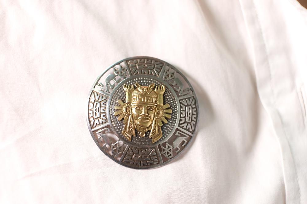 VINTAGE 18K YG 925 AZTEC PERU