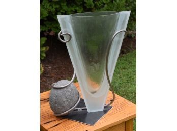 Vintage 1990's glass, steel and