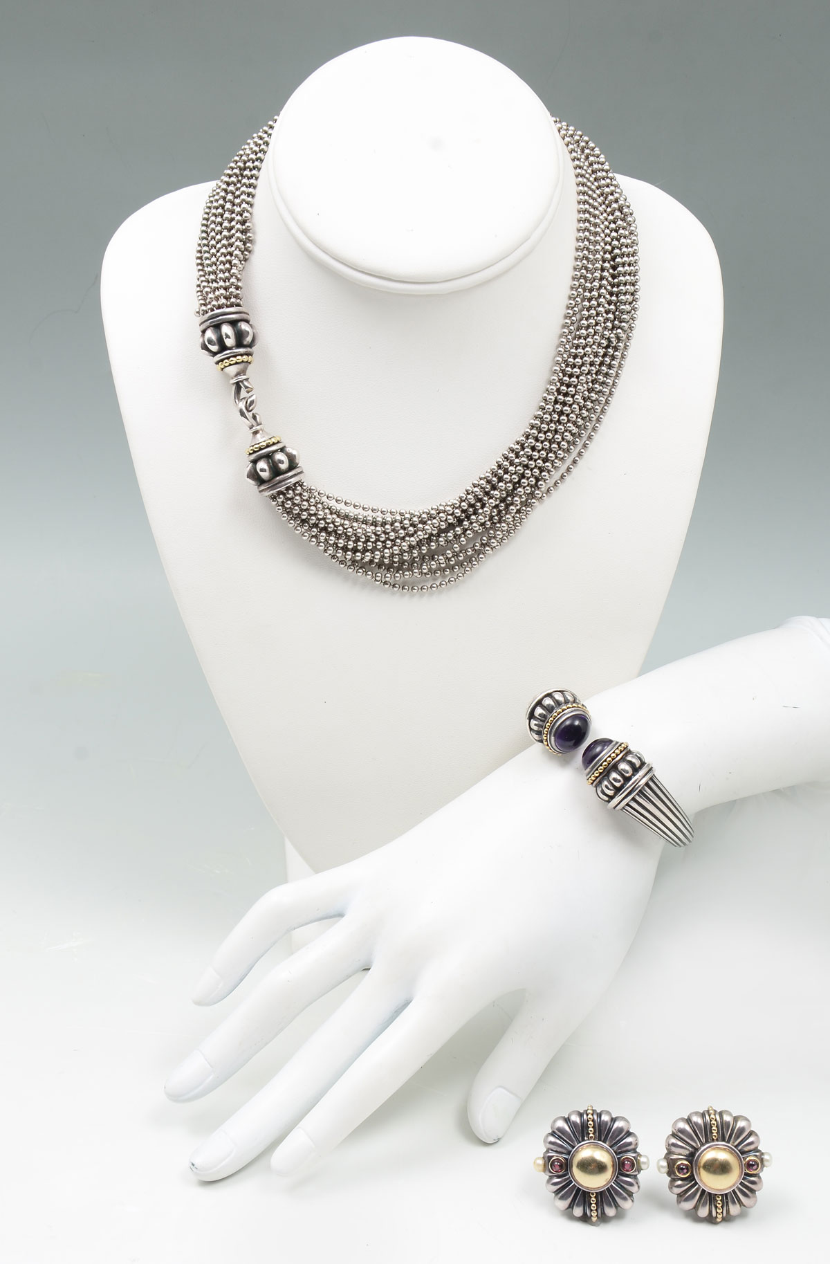 VINTAGE 3 PC STERLING & 18K JEWELRY