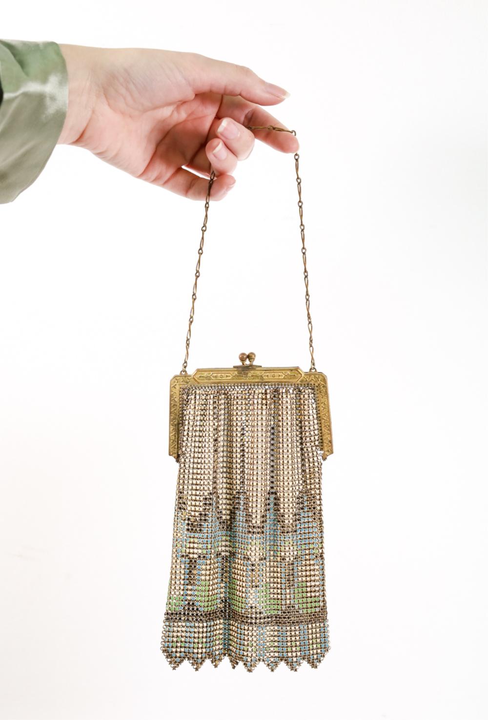 VINTAGE ART DECO HAND ENAMELED MESH