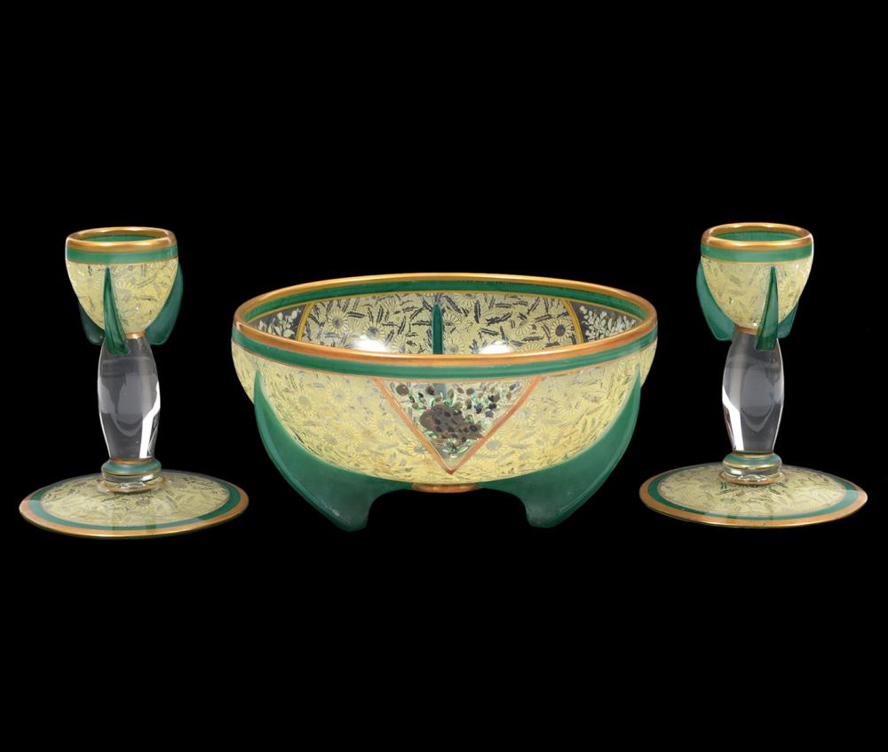 VINTAGE ART GLASS MOSER BOWL AND
