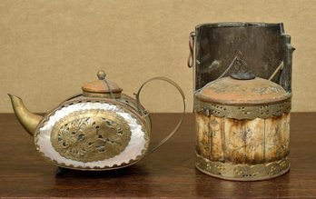 Vintage Asian teapot and oil