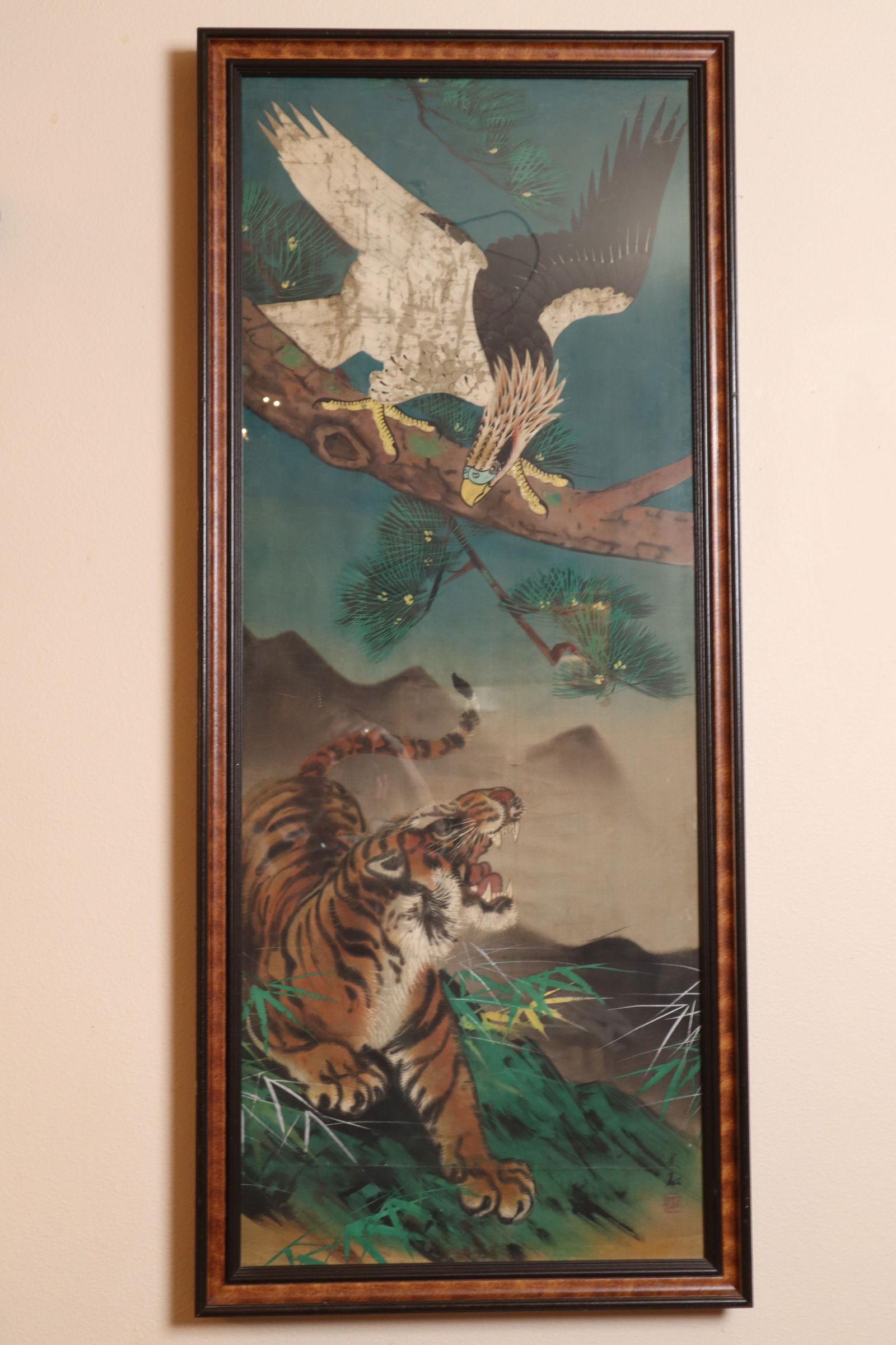VINTAGE ASIAN TIGER & EAGLE SILK
