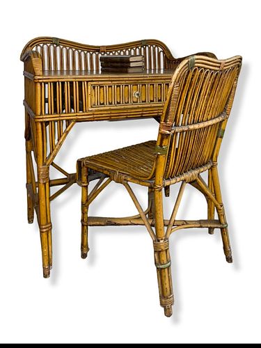 VINTAGE BAMBOO DESK + CHAIR