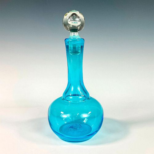 VINTAGE BLUE ART GLASS DECANTER