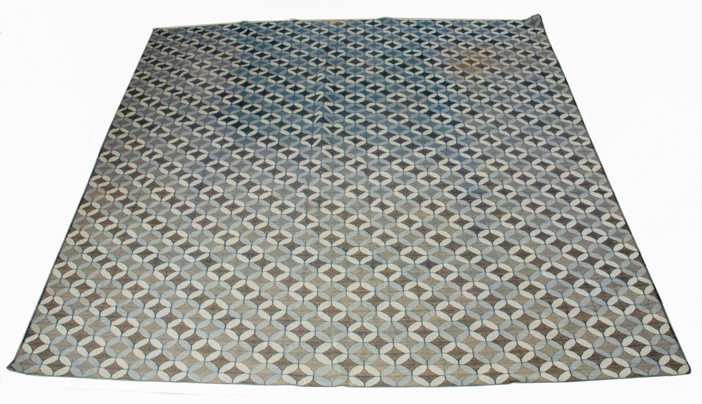 VINTAGE BLUE GEOMETRIC MOTIF RUG,