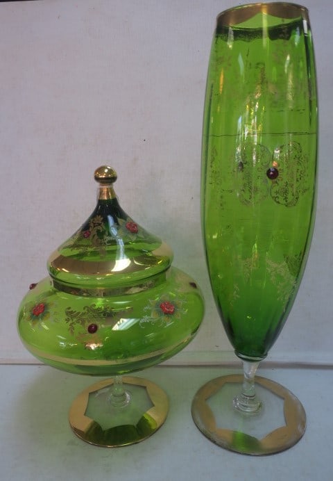 VINTAGE BOHEMIAN GREEN & GOLD