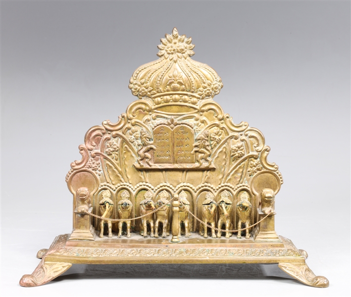 Vintage brass 8-lion motif oil