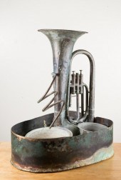 VINTAGE BRASS AEROPHONE TABLE