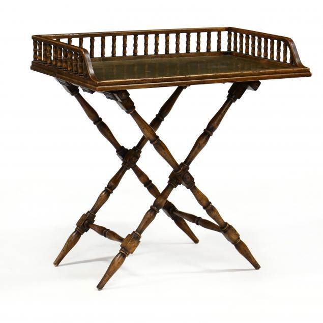 VINTAGE BRASS AND WOOD SERVING TRAY