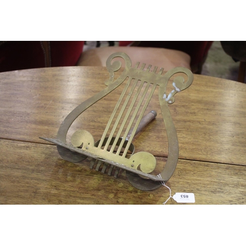 Vintage brass Lyre form book stand,