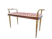 VINTAGE BRASS & WOOD BENCH IN