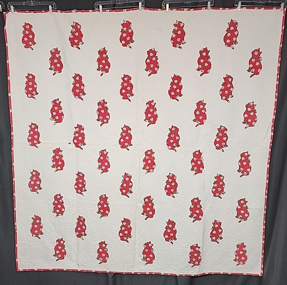 Vintage c1940 Appliqued Cat Quilt