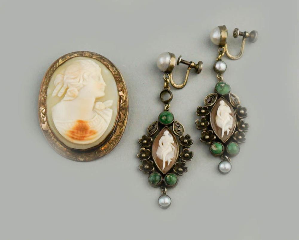 VINTAGE CAMEO PENDANT AND EARRING