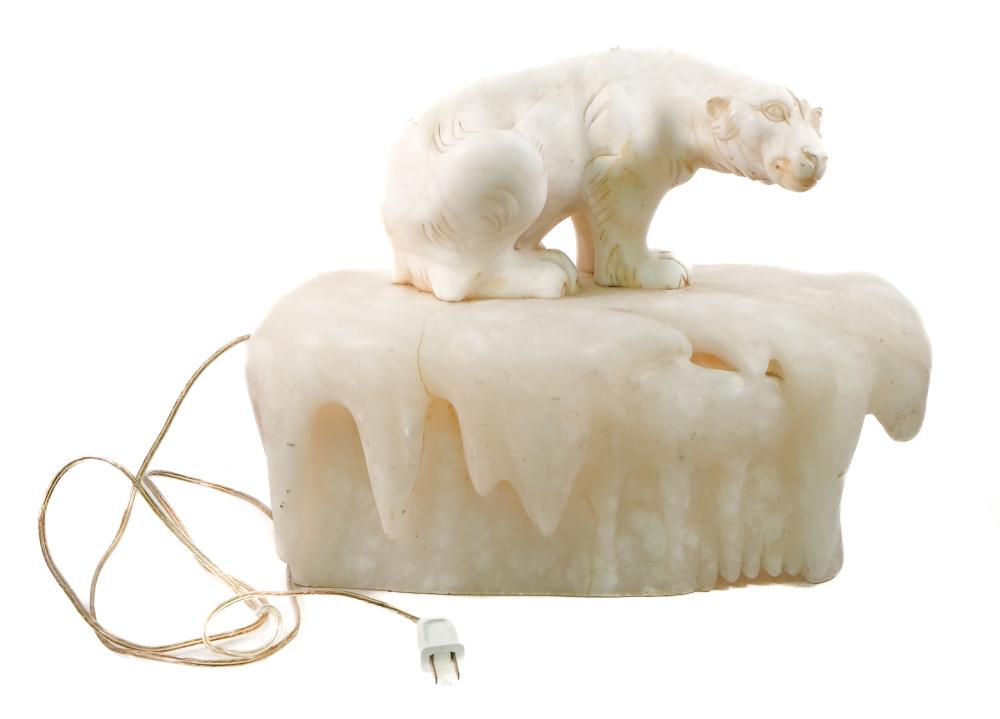 VINTAGE CARVED ALABASTER POLAR BEAR